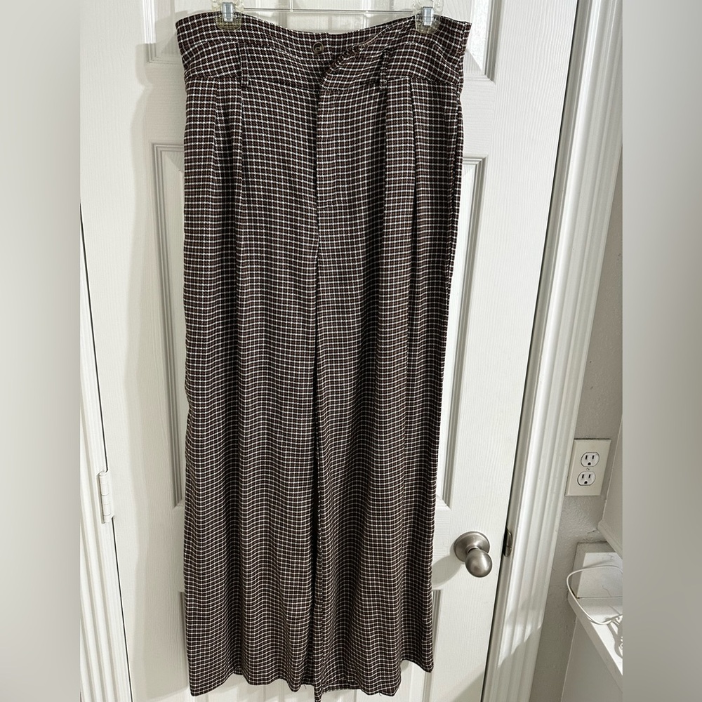 Cider Brown, Black and White Checkered Wide Leg Trousers